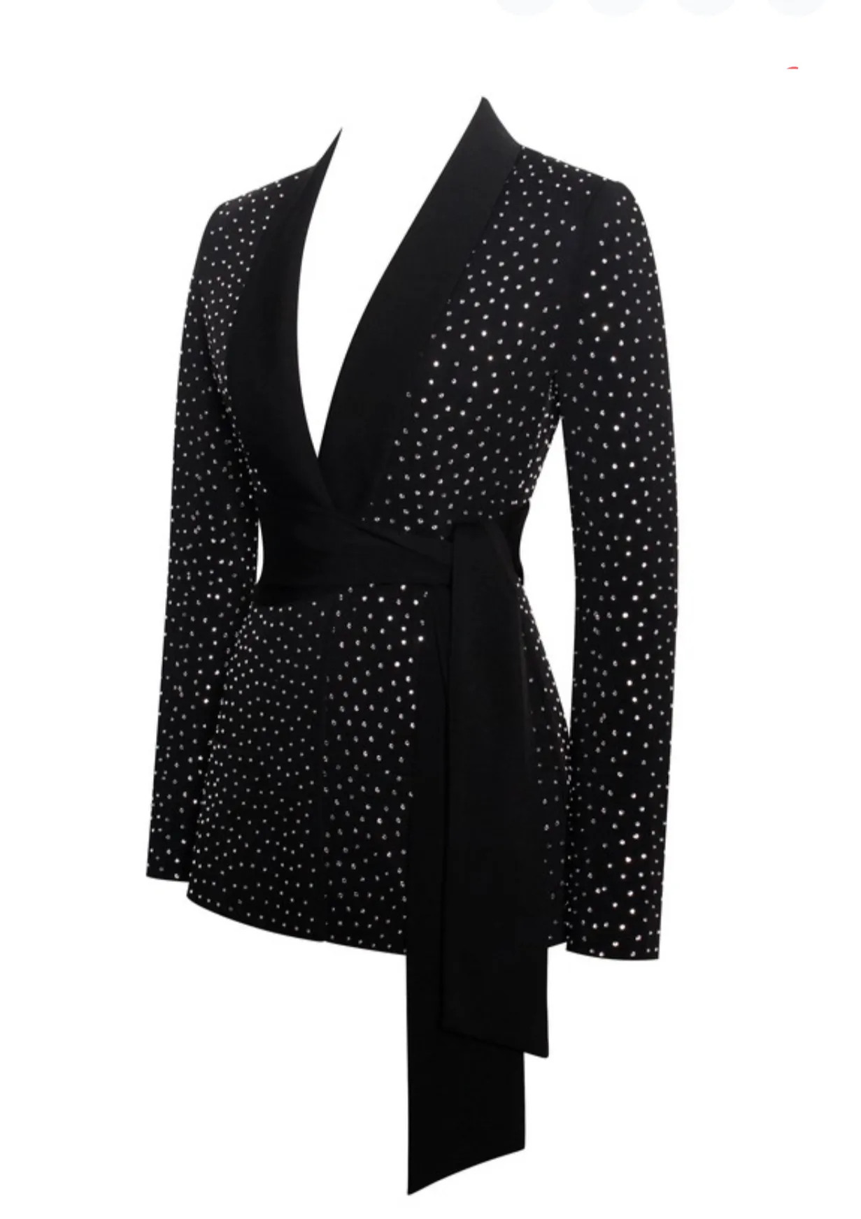 “LEDYS” CRYSTAL EMBELLISHED BLACK BLAZER JACKET.
