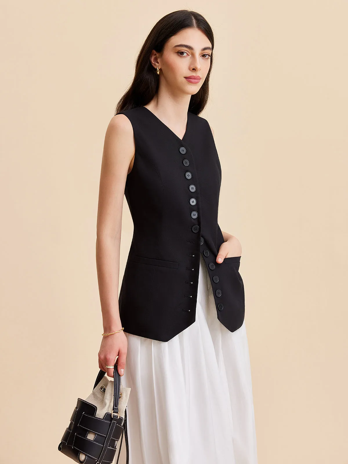 Linen & Cotton Buttoned Vest