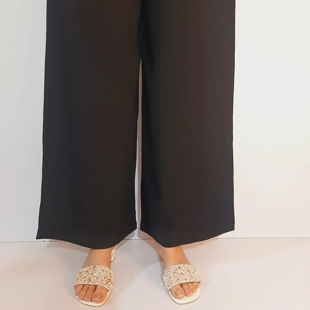 Linen Palazzo Trouser - Soft  - Black - ZT164