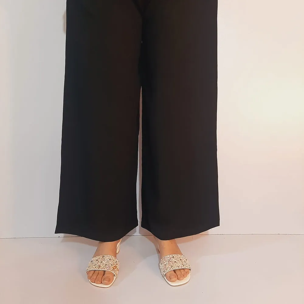 Linen Palazzo Trouser - Soft  - Black - ZT164