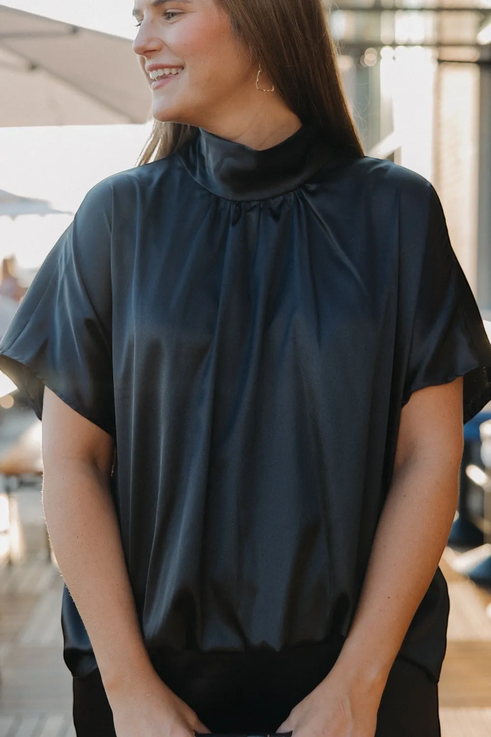 London High Tie Neck Bubble Hem Top (S-3XL)