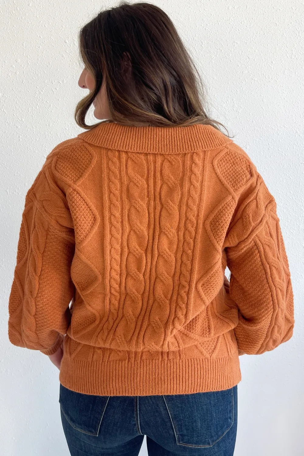 Long Sleeve Collar Cable Knit Sweater