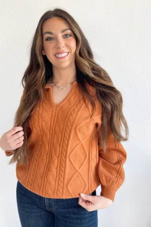 Long Sleeve Collar Cable Knit Sweater