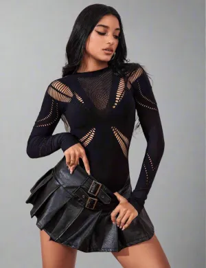 Luxurious Black Fishnet Bodysuit for Sexy Confidence in Curves