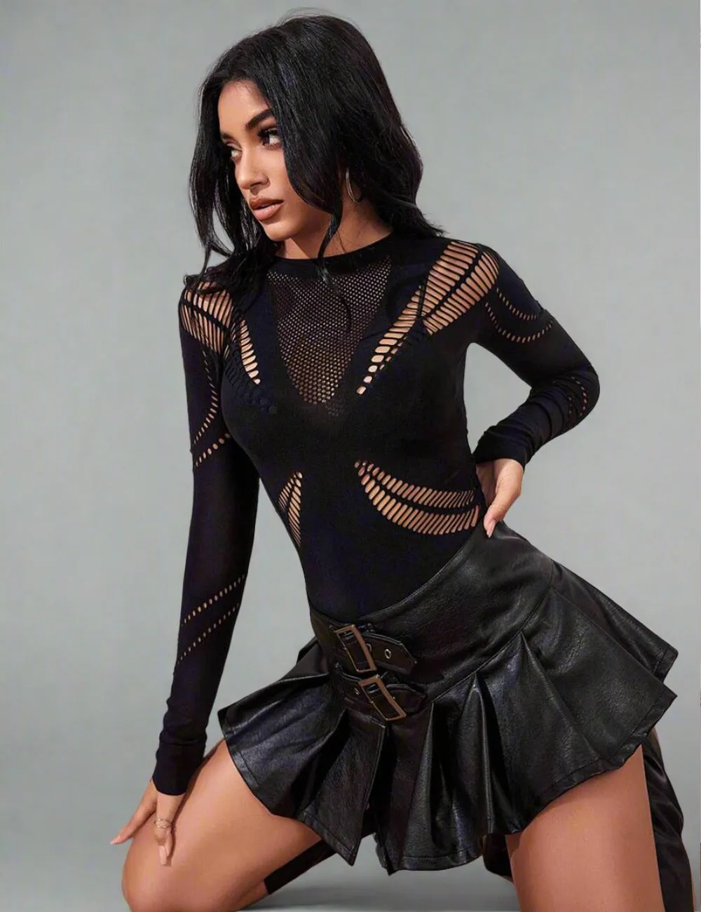 Luxurious Black Fishnet Bodysuit for Sexy Confidence in Curves