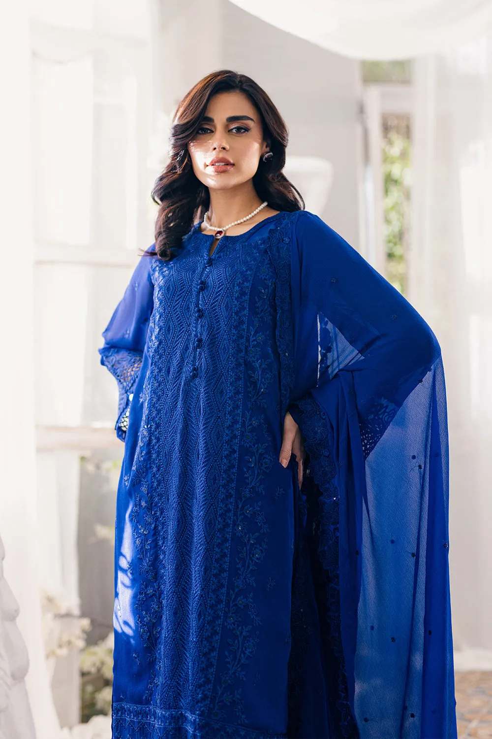 Luxury Navy Blue Embroidered Pakistani Salwar Kameez in Chiffon