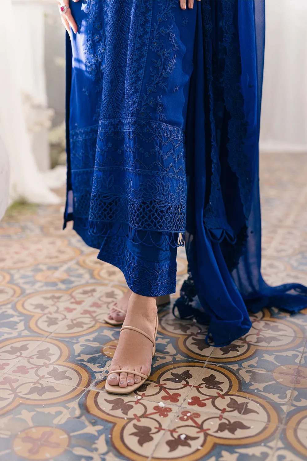 Luxury Navy Blue Embroidered Pakistani Salwar Kameez in Chiffon