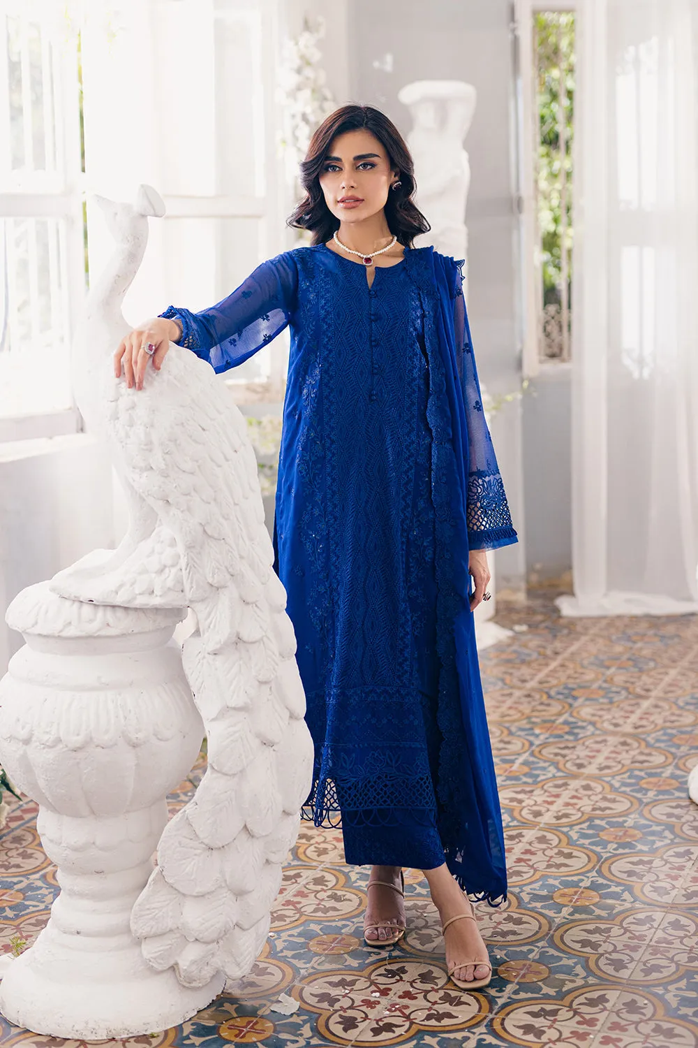 Luxury Navy Blue Embroidered Pakistani Salwar Kameez in Chiffon