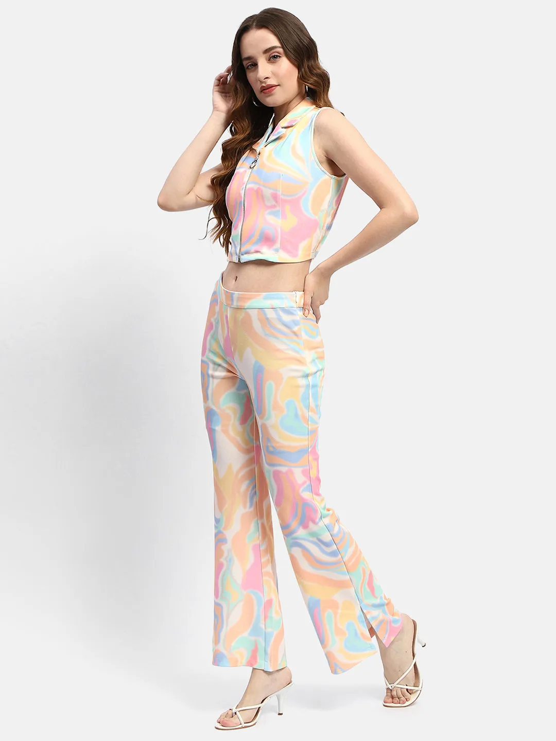 Madame Abstract Print Orange Co-Ord Set