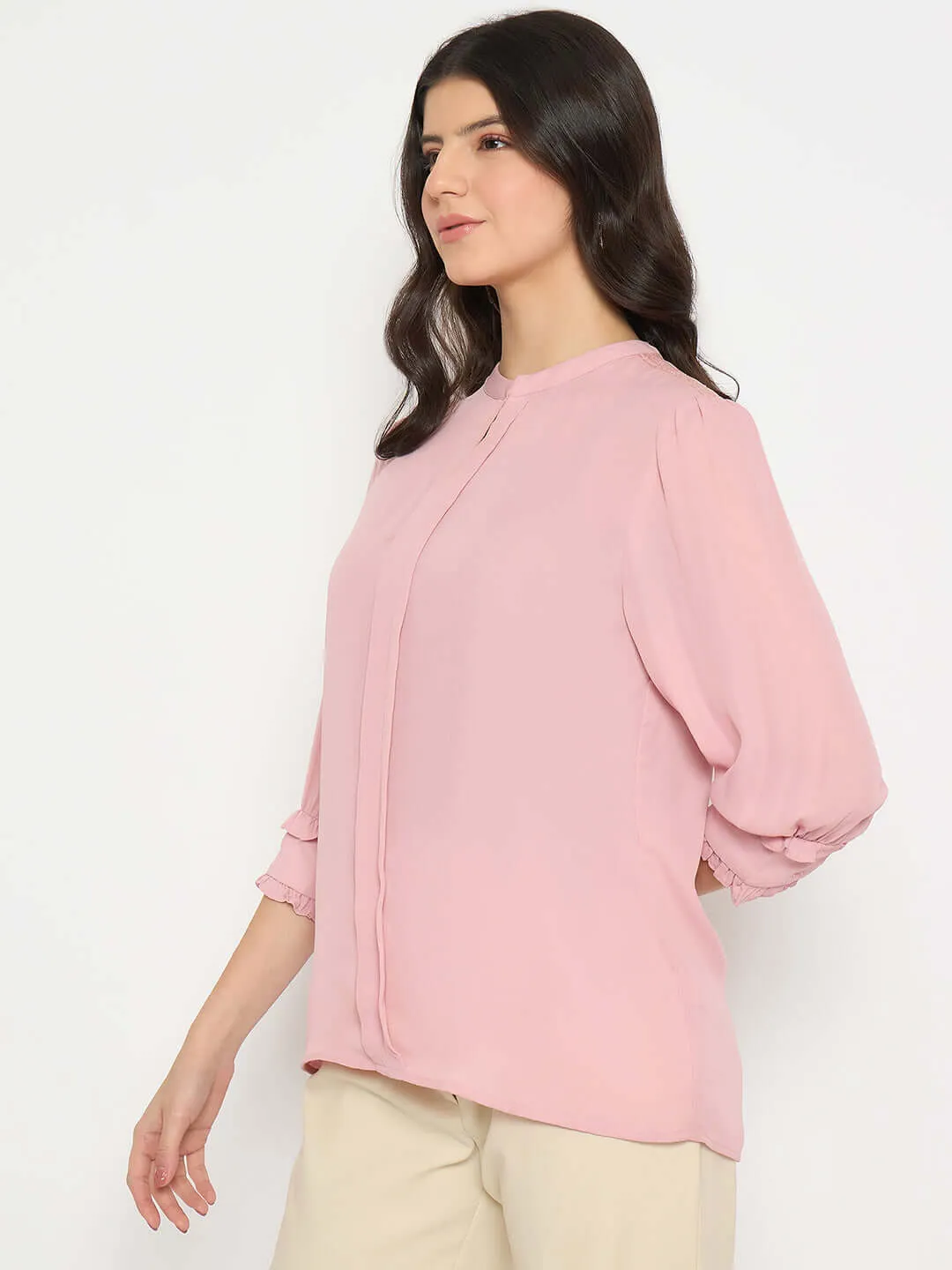 Madame Keyhole Neck Puff Sleeve Pink Top