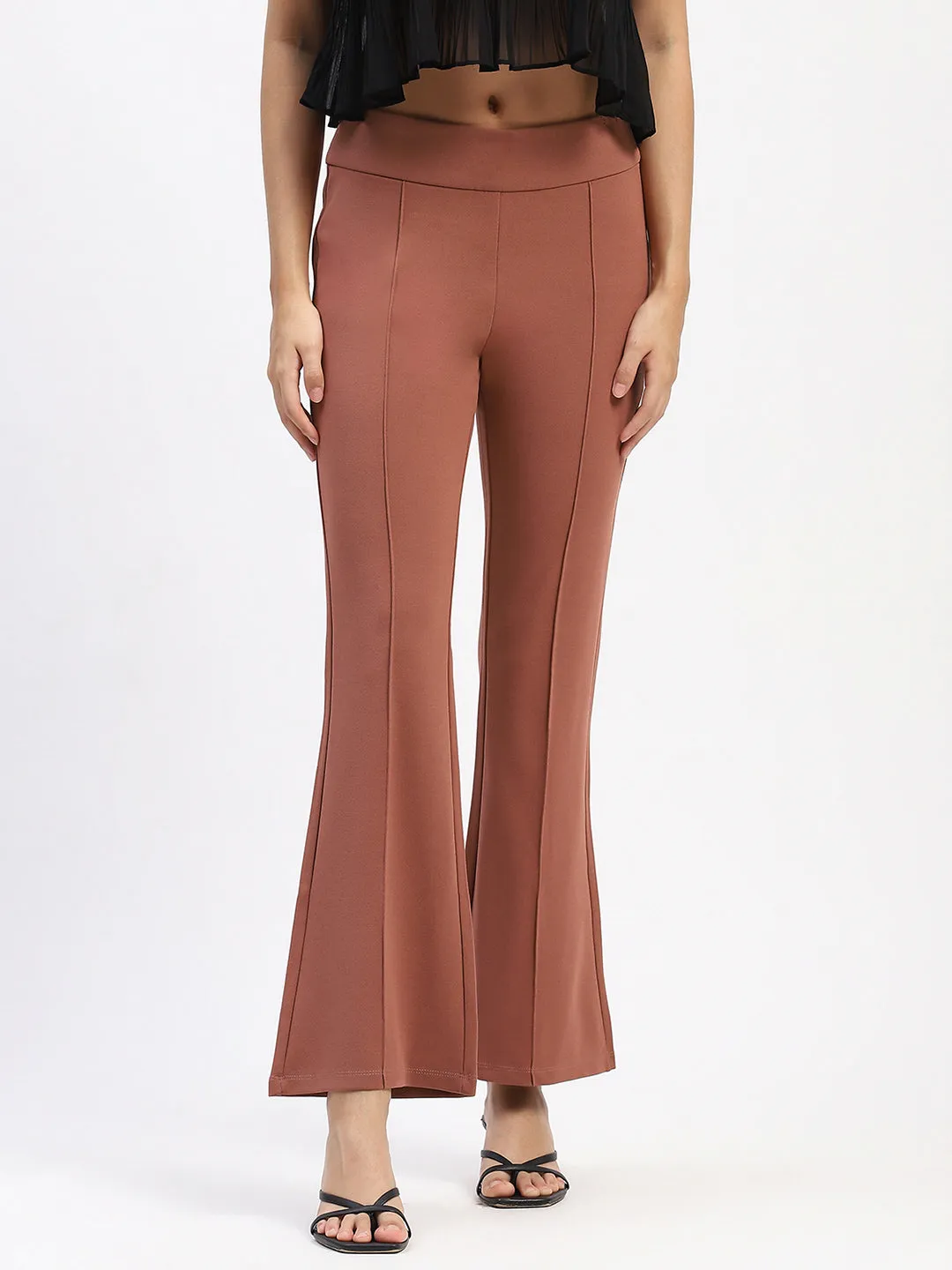 Madame Pleated Elasticated Waist Solid Rose Trousers
