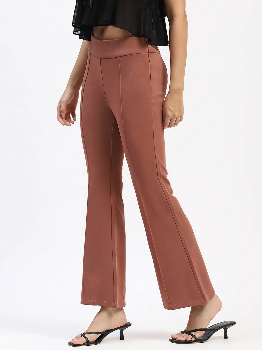 Madame Pleated Elasticated Waist Solid Rose Trousers