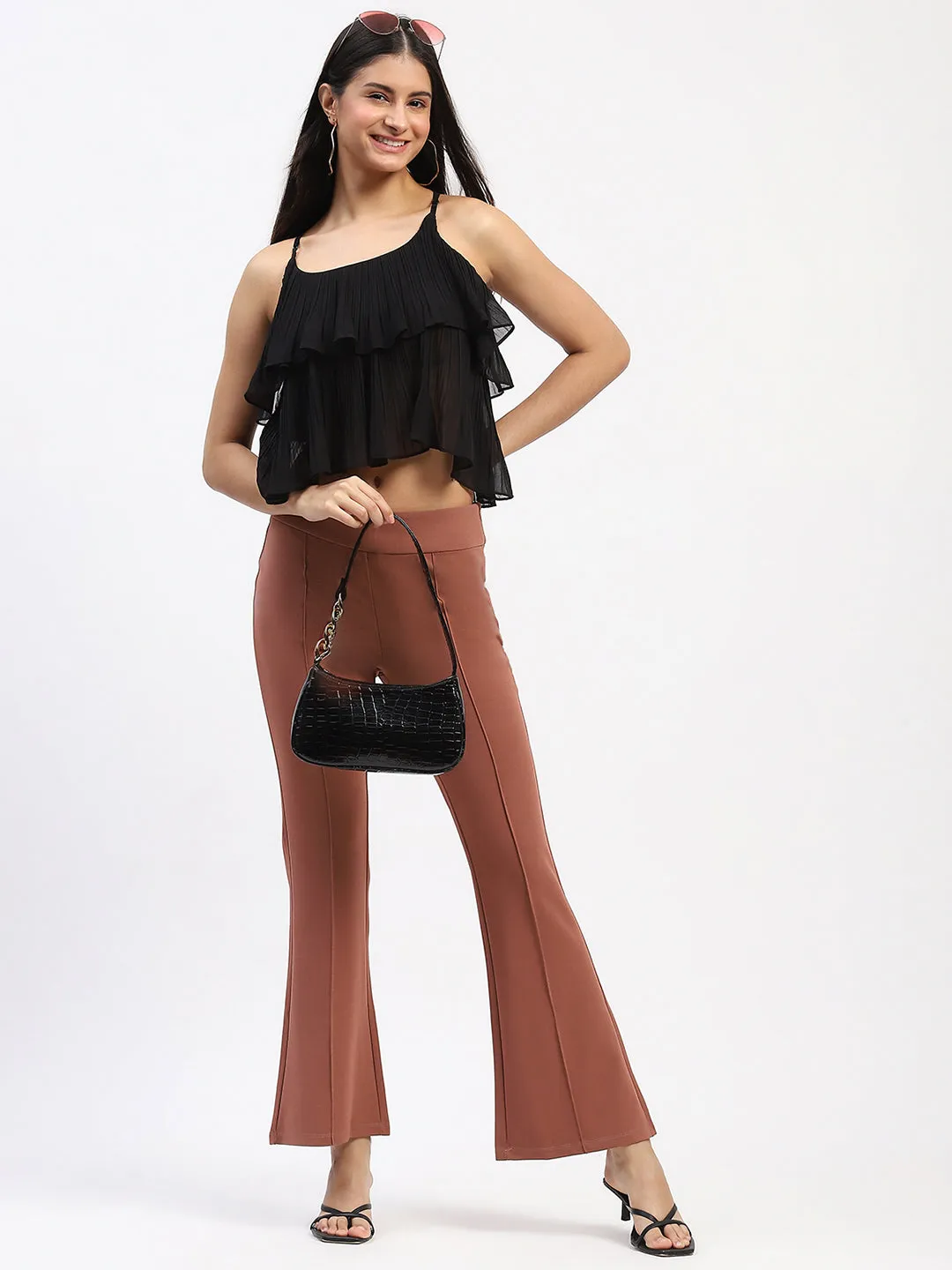 Madame Pleated Elasticated Waist Solid Rose Trousers