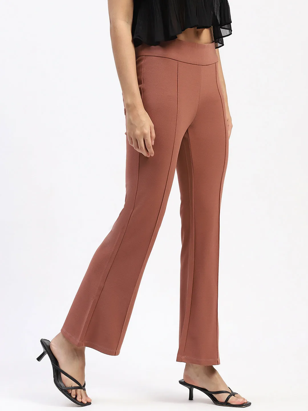 Madame Pleated Elasticated Waist Solid Rose Trousers