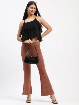 Madame Pleated Elasticated Waist Solid Rose Trousers