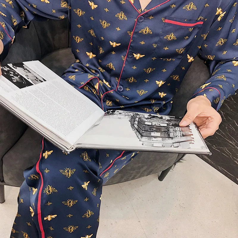 male female long sleeved trousers and silk pajamas