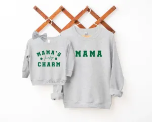 Mama & Mama's Lucky Charm St Patrick's Day Sweatshirts for Mom and Baby. Mommy and Me Outfit, Shamrock Sweatshirts, Baby St Patrick's Day