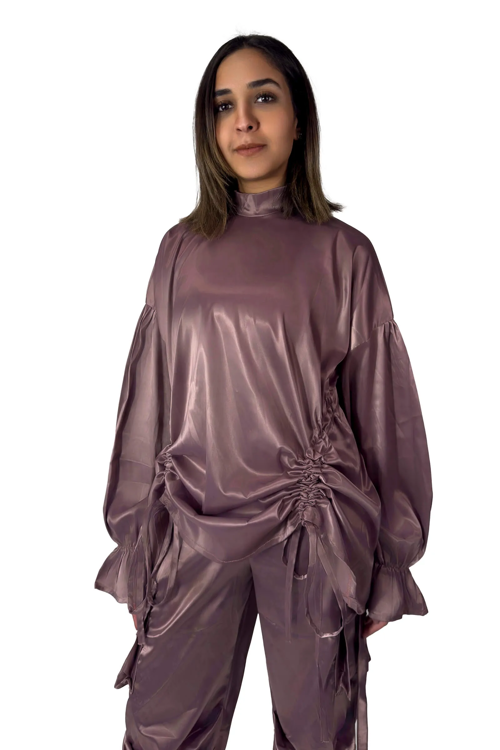Mauve Satin Drawstring Set
