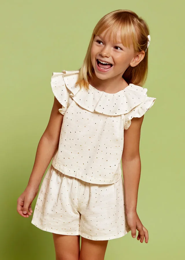 Mayoral 3258 100% Cotton Natural Shorts Set In Stock Now