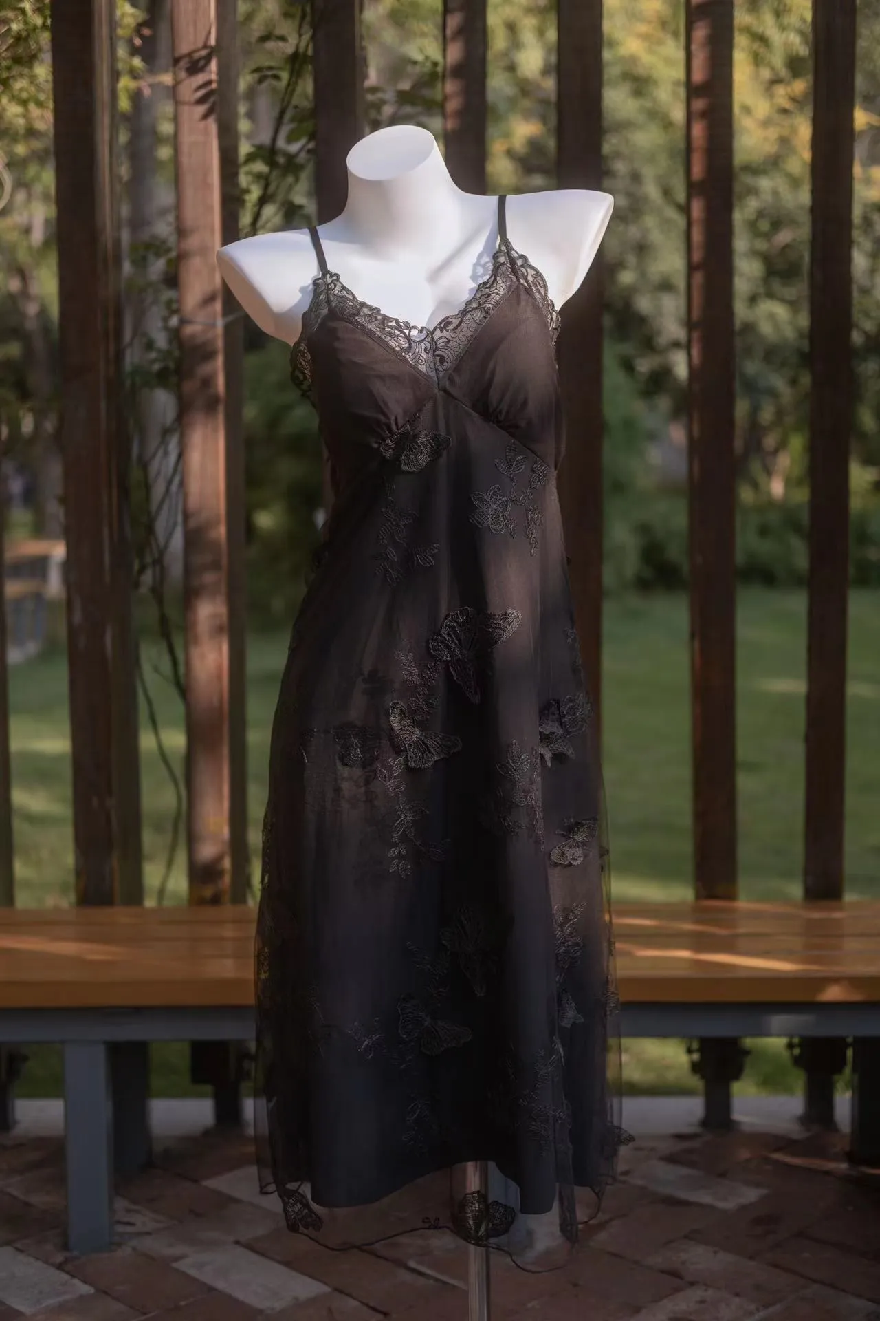 Mellow Zzz Sleepwear Womens Long Midnight Butterfly Lace Nightwear Dress
