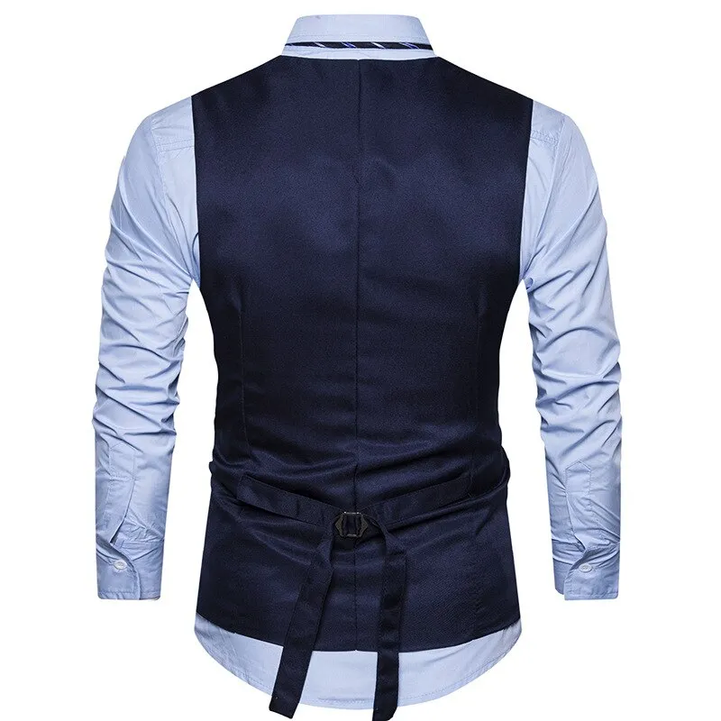 Men Formal Waistcoat Vest Business Solid Color Single Button Vest gilet Fake Two-pieces V Neck Casual S-lim chalecos para hombre
