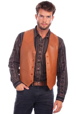 Men's Leather Vest Collection: Scully Western Lambskin, Button Front, Ranch Tan