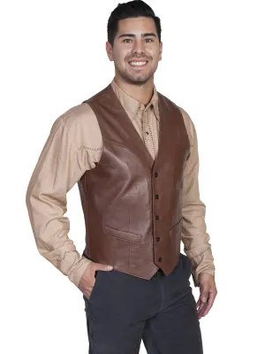 Men's Leather Vest Collection: Scully Western Lambskin, Buttons, Chocolate