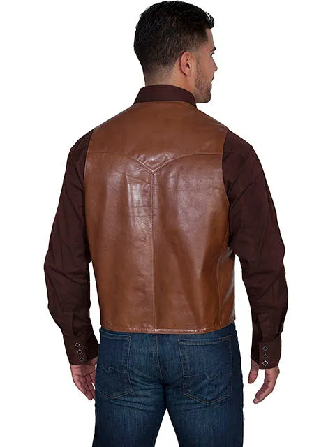 Men's Leather Vest Collection: Scully Western Lambskin, Buttons, Chocolate