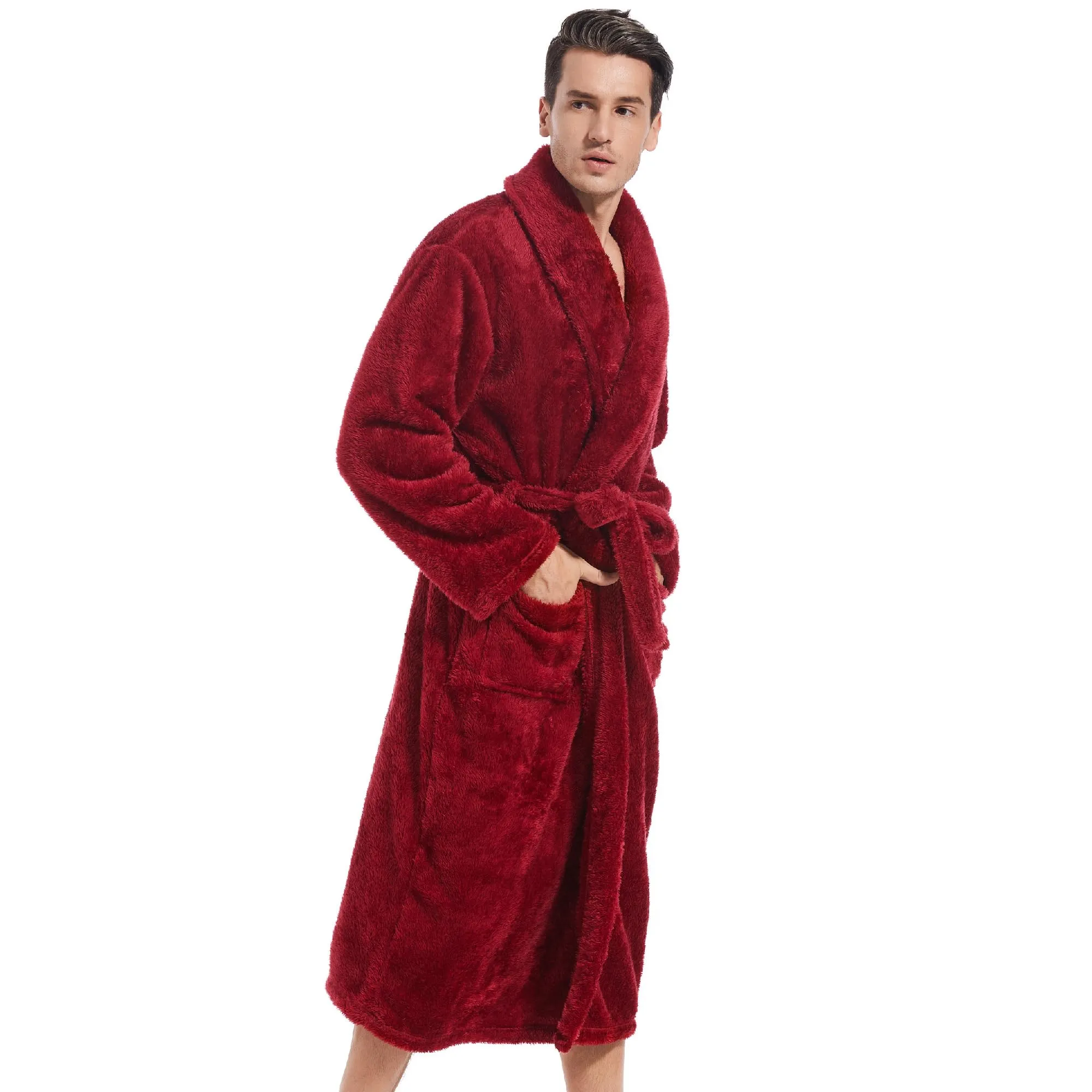 Men's Red Plush Fleece Robe