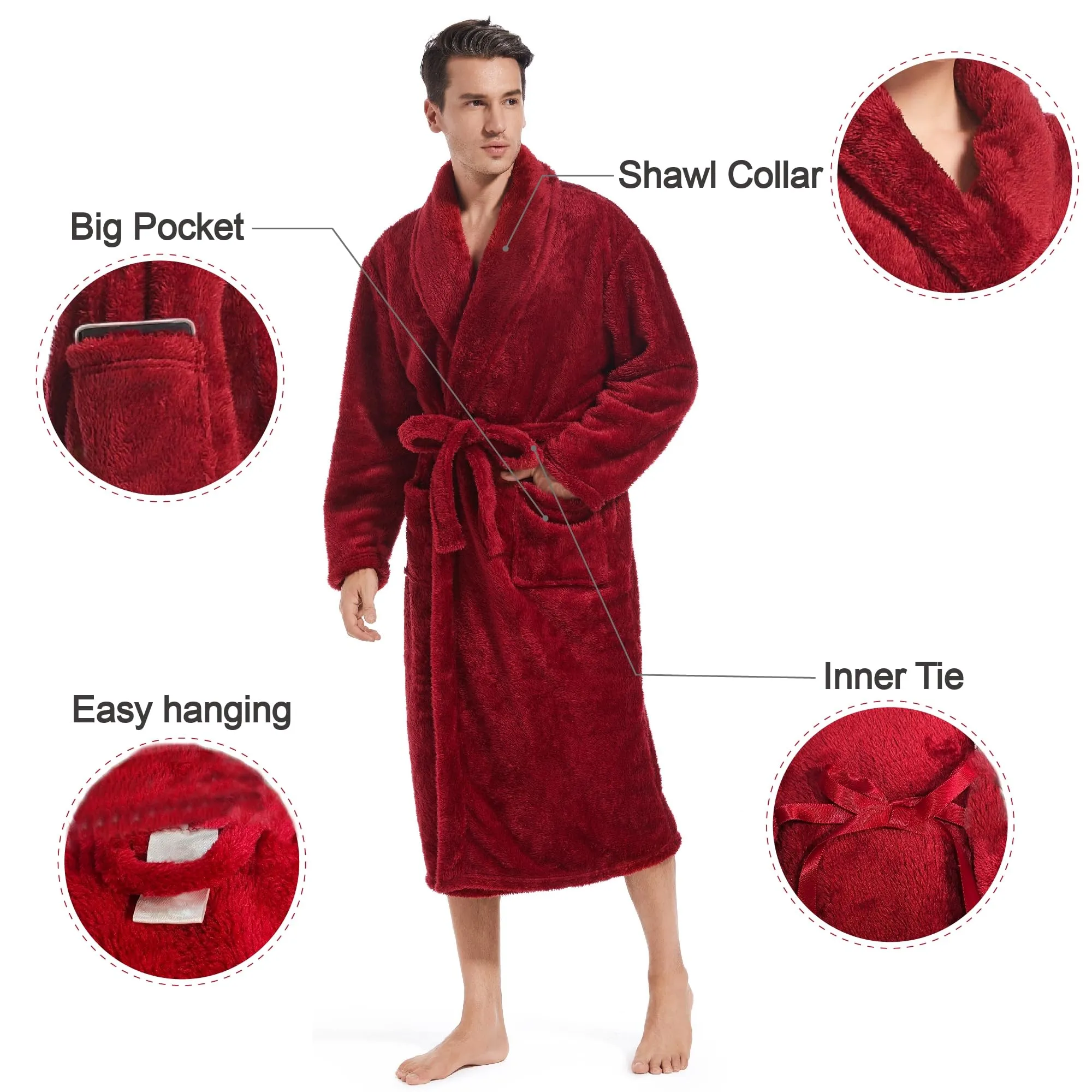 Men's Red Plush Fleece Robe