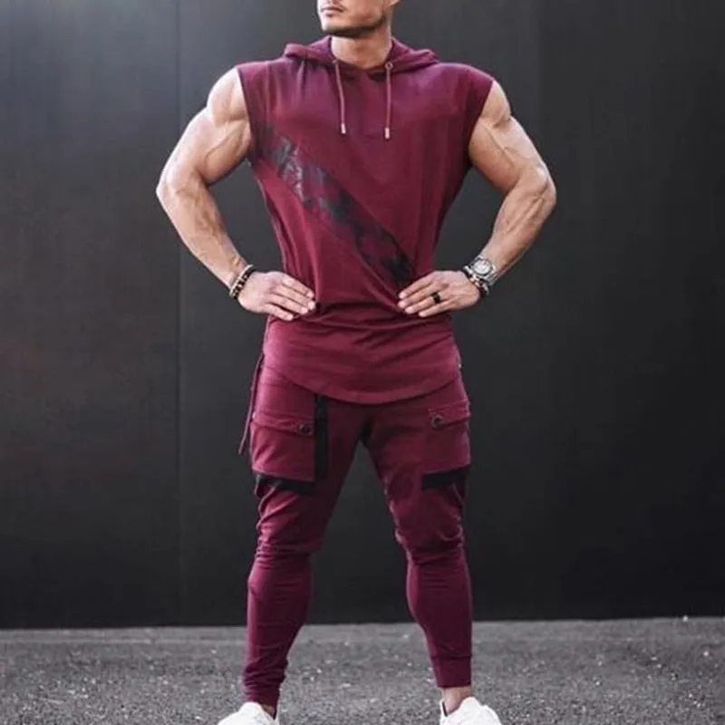 Mens Sleeveless Muscle  Slim Fitted  Hoodie