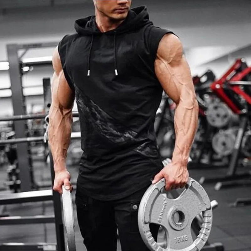 Mens Sleeveless Muscle  Slim Fitted  Hoodie