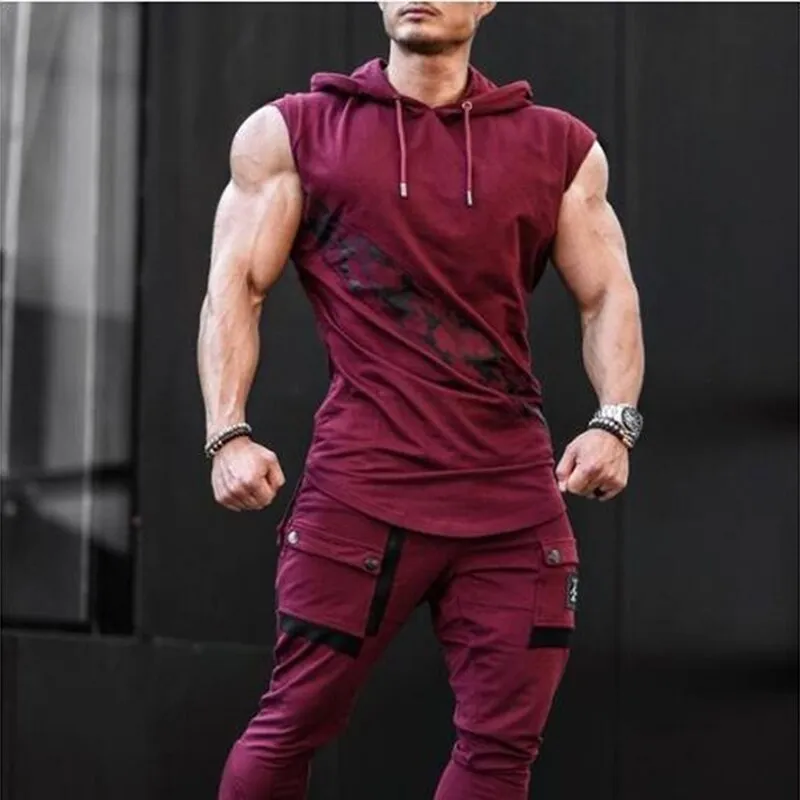 Mens Sleeveless Muscle  Slim Fitted  Hoodie
