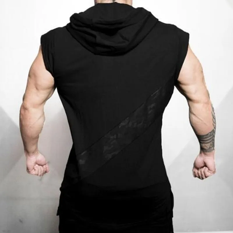 Mens Sleeveless Muscle  Slim Fitted  Hoodie