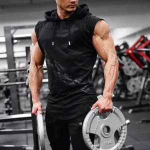 Mens Sleeveless Muscle  Slim Fitted  Hoodie