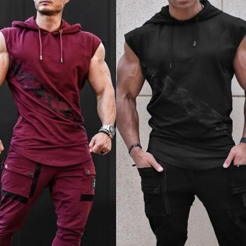 Mens Sleeveless Muscle  Slim Fitted  Hoodie