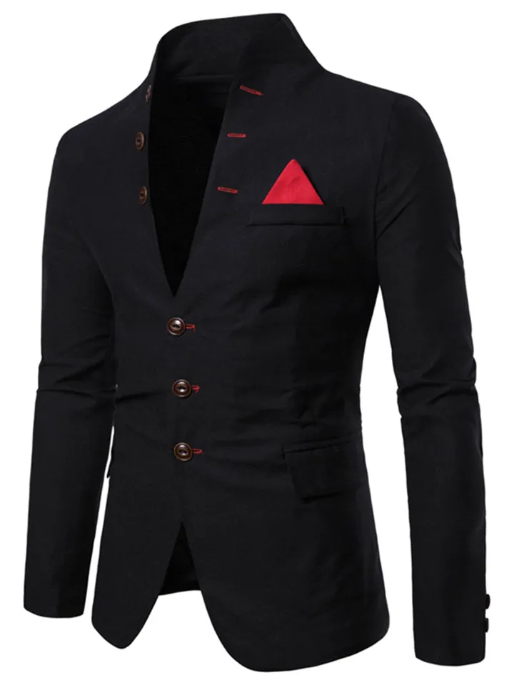 Men’s Slim Fit Stand Collar Button Up Multi Pocket Blazer
