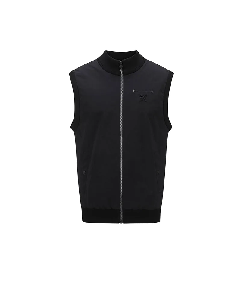 Men's Wooven Mixed Knit Vest - Black