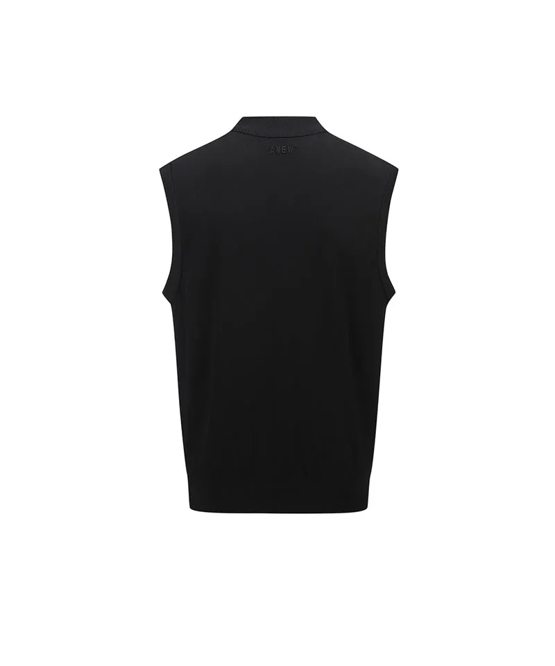 Men's Wooven Mixed Knit Vest - Black