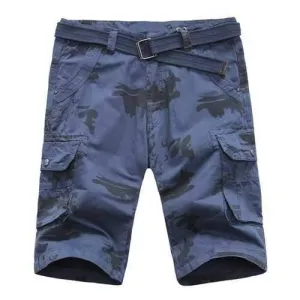 Men's Zip Fly Loose Fit Printing Straight Legs Cargo Shorts - Deep Blue 36