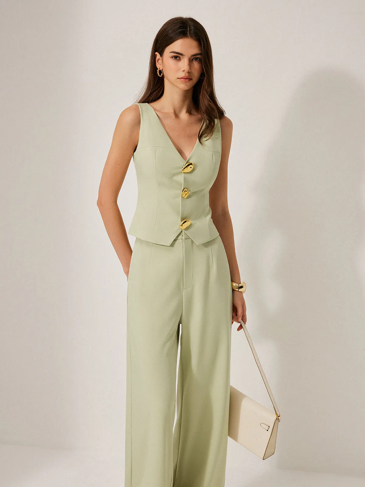 Metal Detail V-Neck Sleeveless Vest
