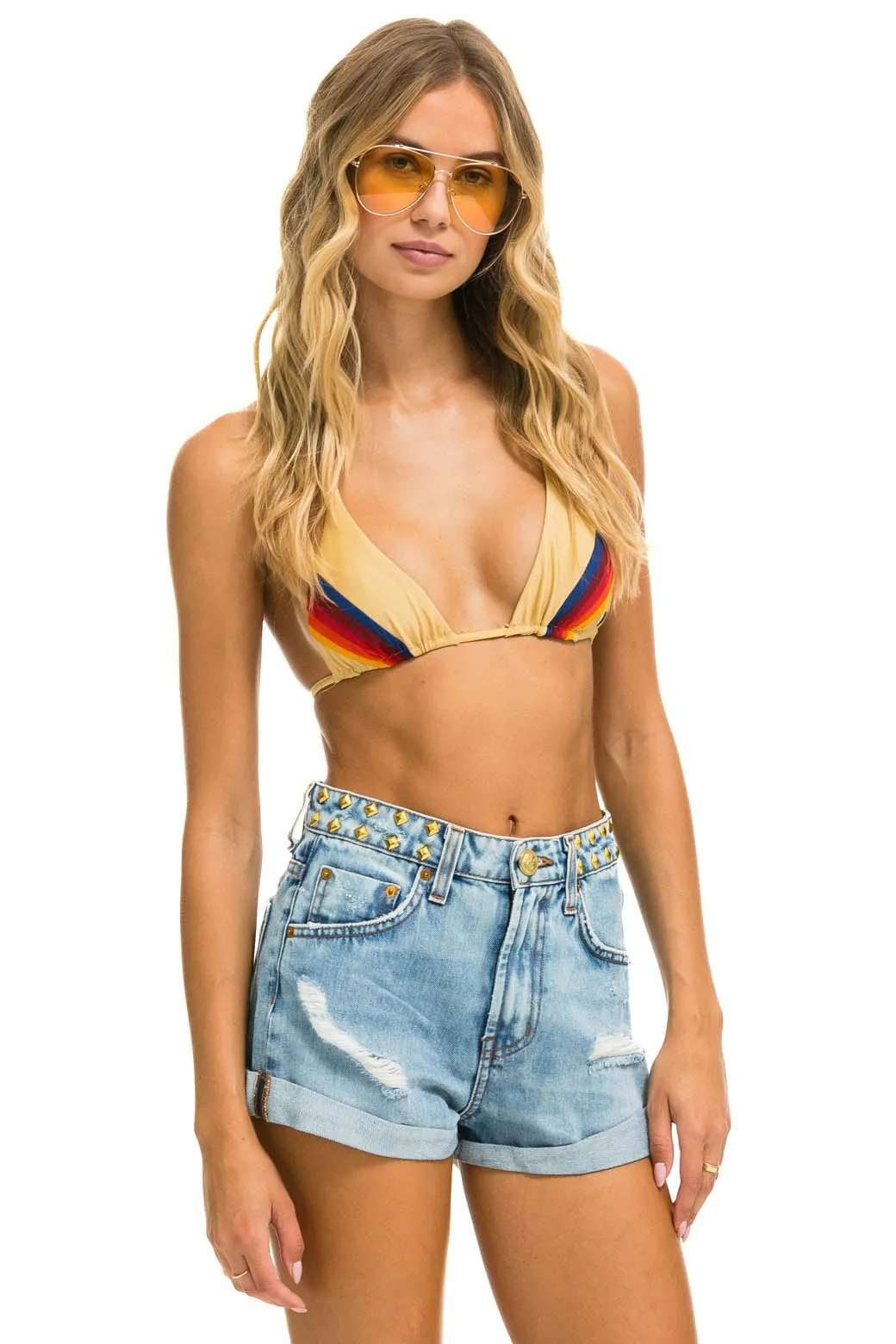 MID RISE STUDDED ROCKER BOLT WOMENS JEAN SHORT - SUPER LIGHT
