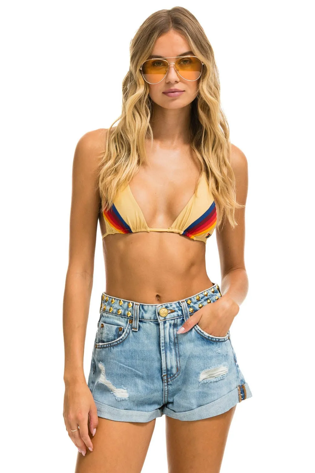 MID RISE STUDDED ROCKER BOLT WOMENS JEAN SHORT - SUPER LIGHT
