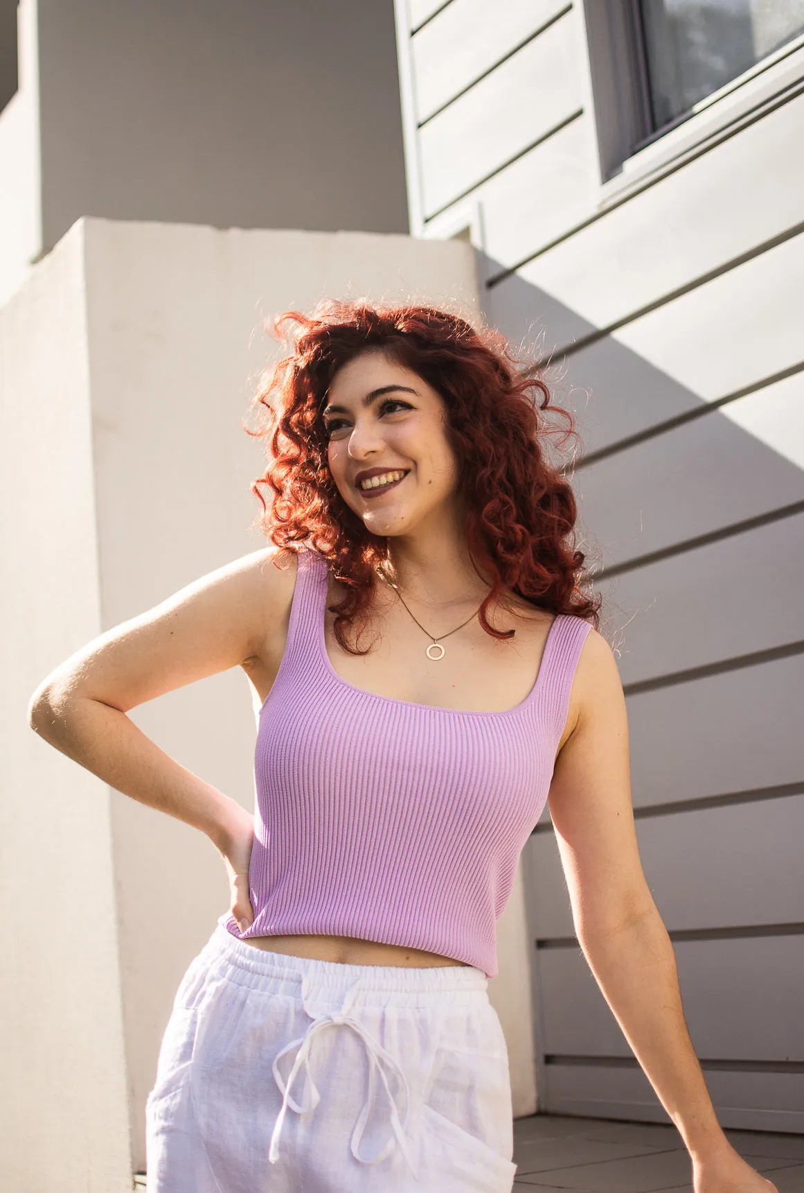 Mini Waffle Tank Top - Light Puple