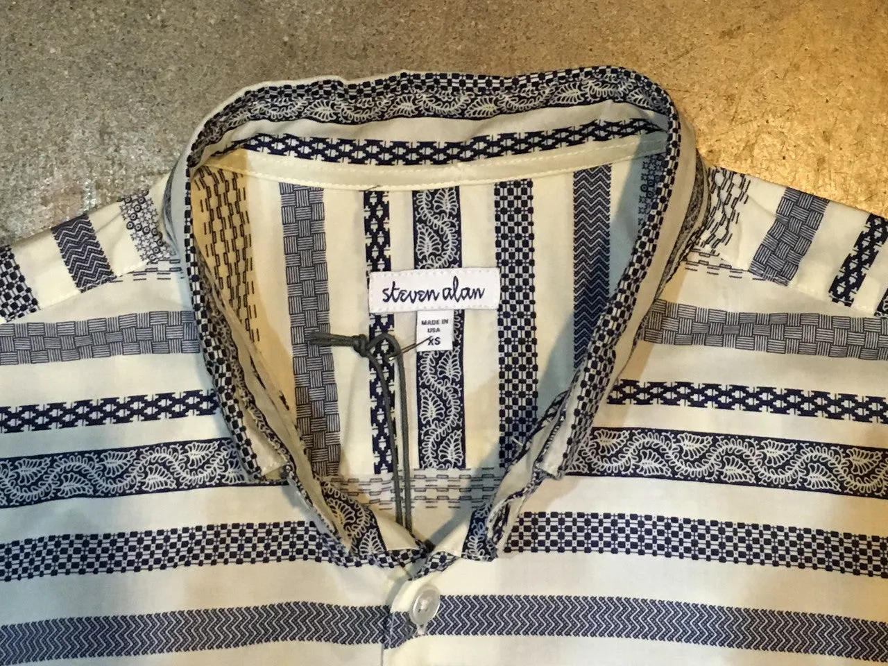 MST0019  Steven Alan Short Sleeve Single Needle Shirt  Navy Patterned