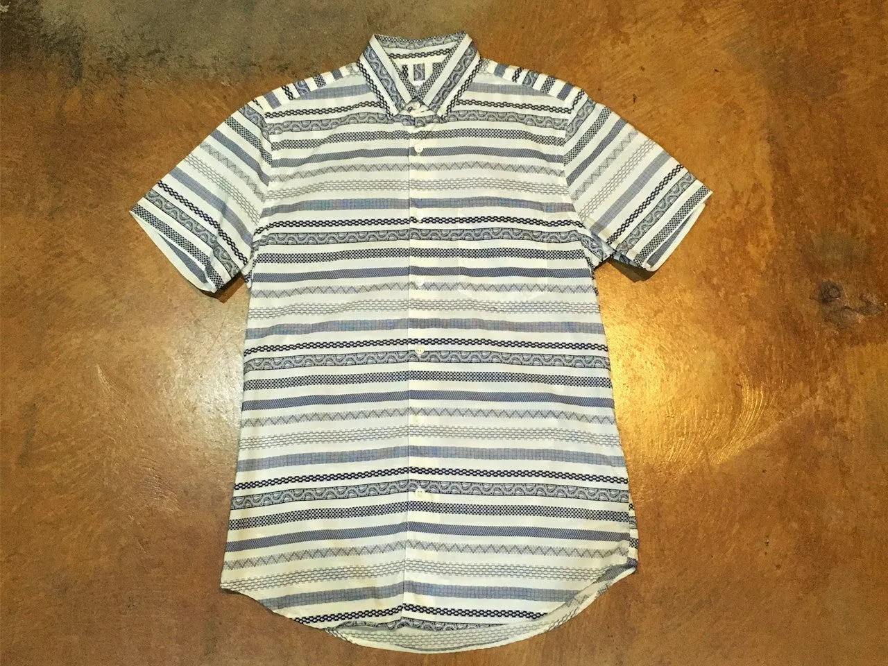 MST0019  Steven Alan Short Sleeve Single Needle Shirt  Navy Patterned