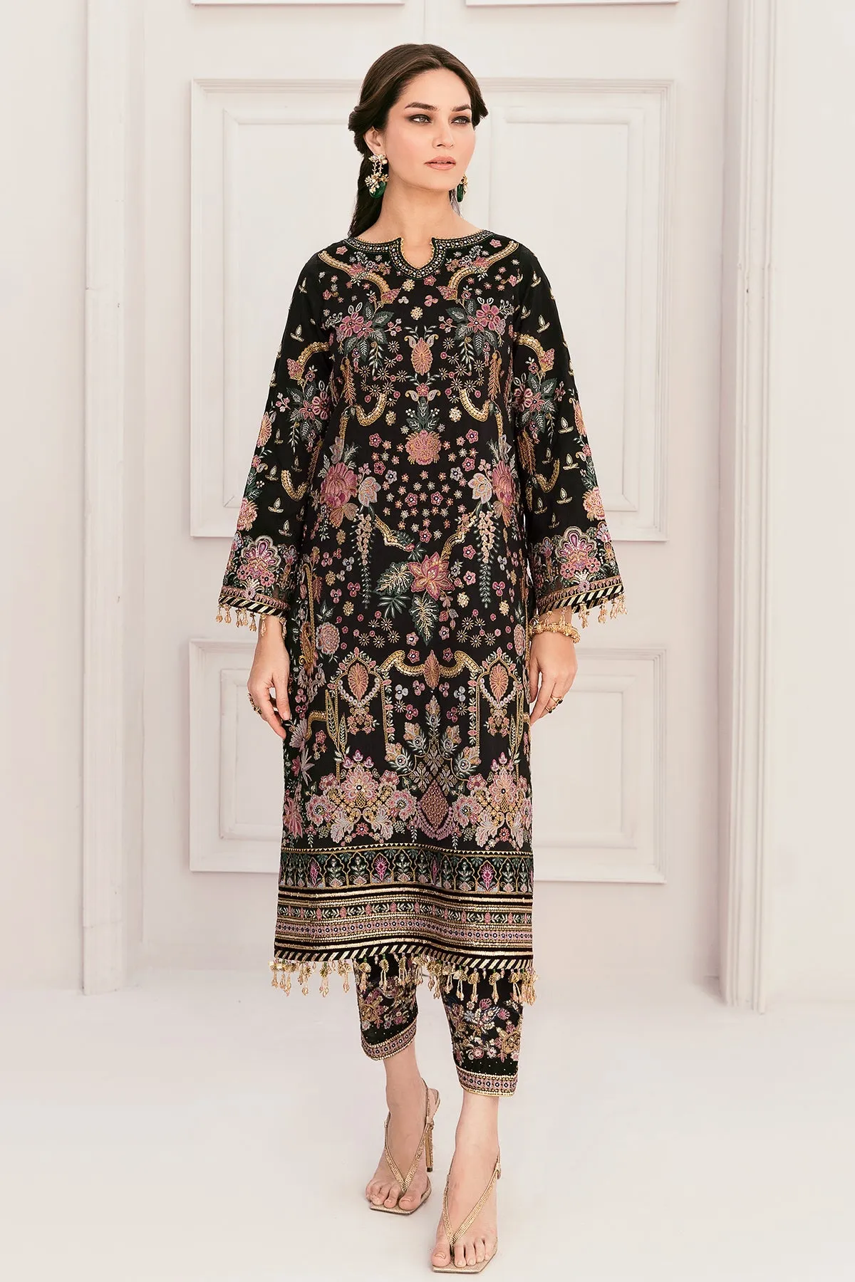 Multi Colored Heavily Embroidered Pakistani Salwar Kameez Dupatta