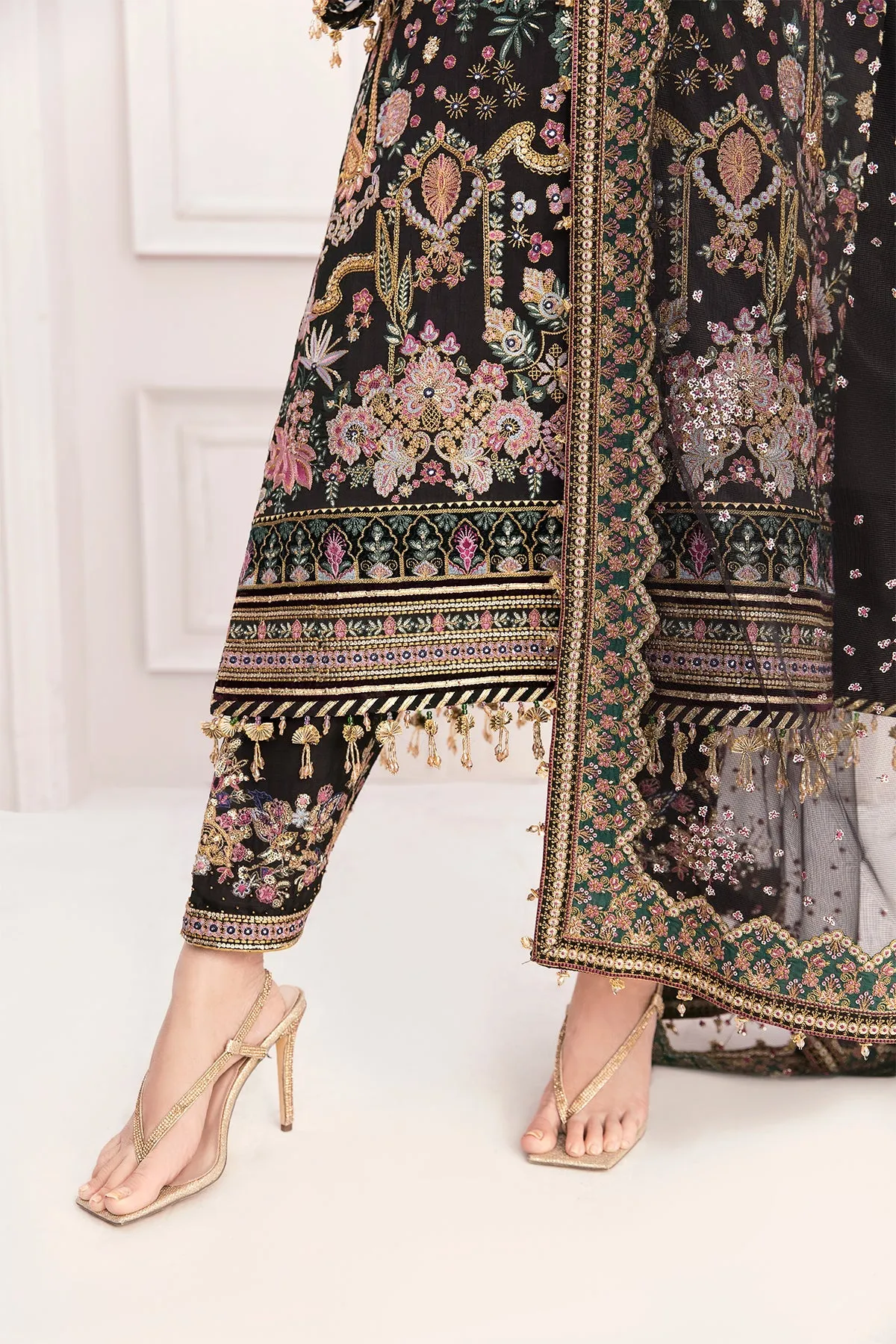 Multi Colored Heavily Embroidered Pakistani Salwar Kameez Dupatta
