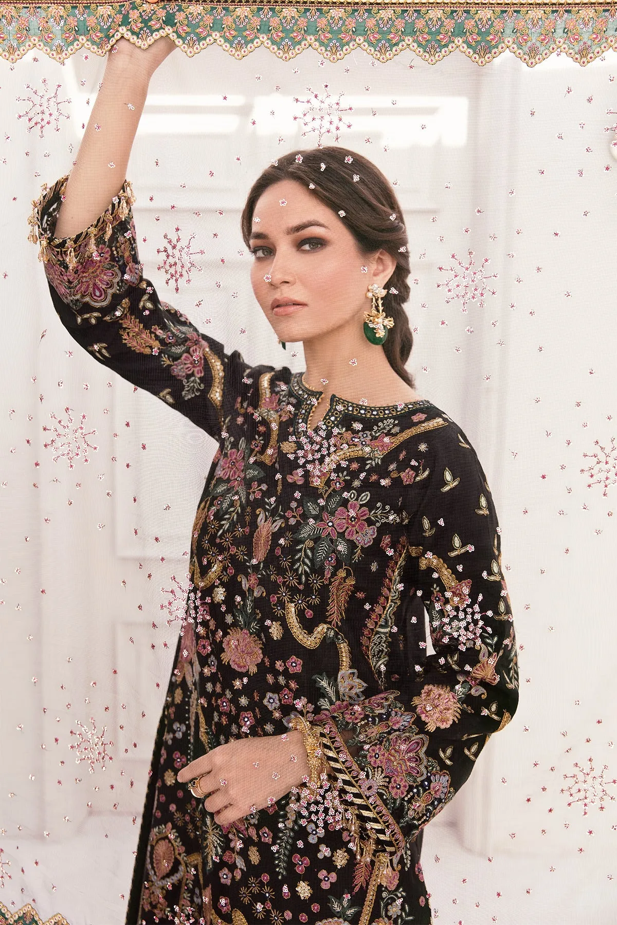 Multi Colored Heavily Embroidered Pakistani Salwar Kameez Dupatta