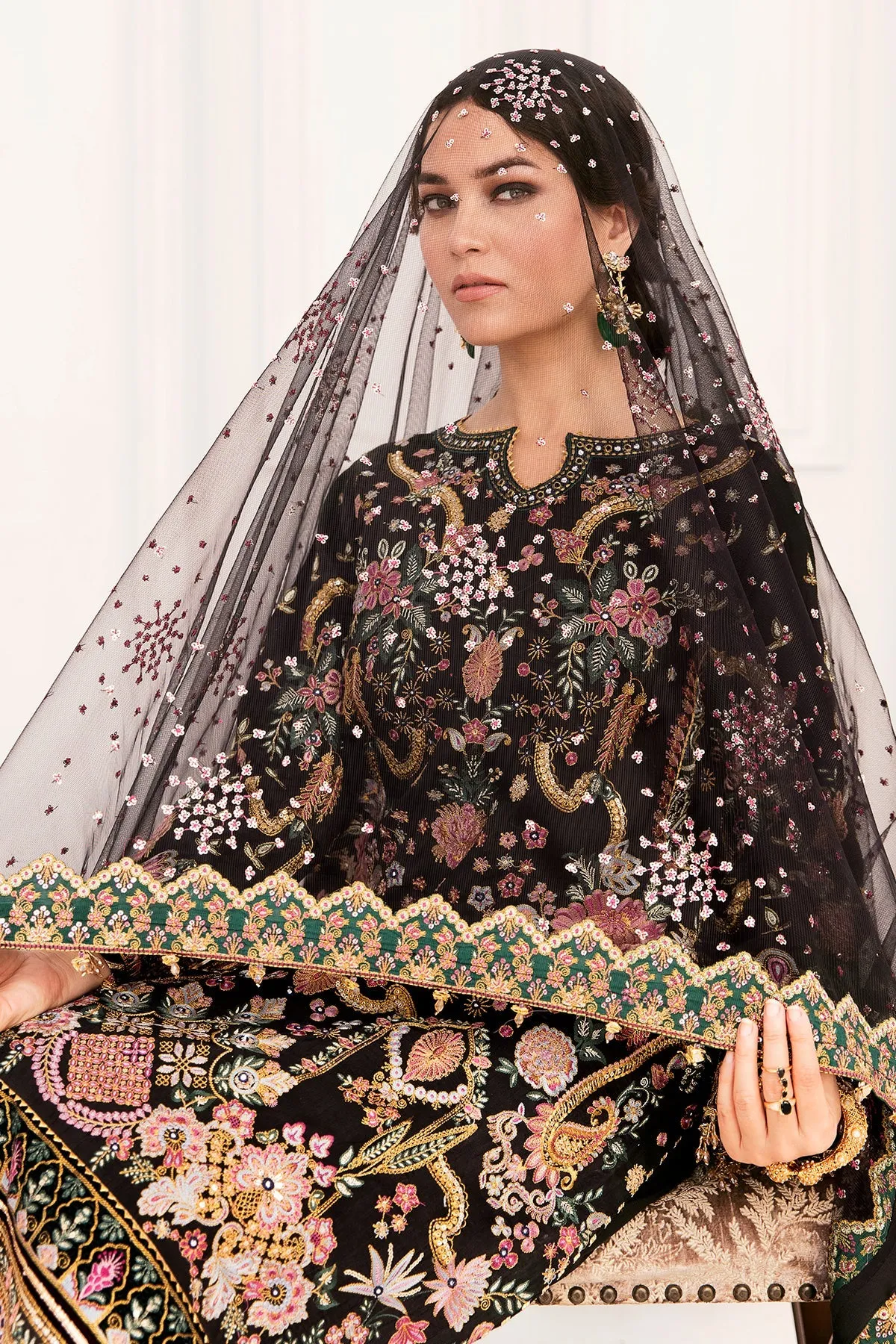 Multi Colored Heavily Embroidered Pakistani Salwar Kameez Dupatta